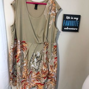 Lane Bryant Tan Floral Sleeveless Dress  o0143